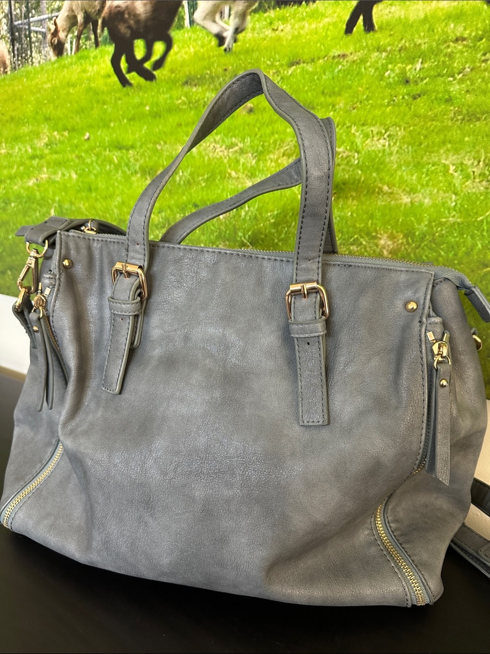 Gray Vegan Tote with Gold Accents - Women's Everyday Bag